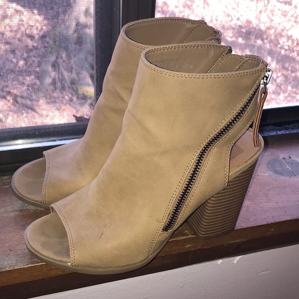 SOLD Open Toe Zippered Block Heel Booties
